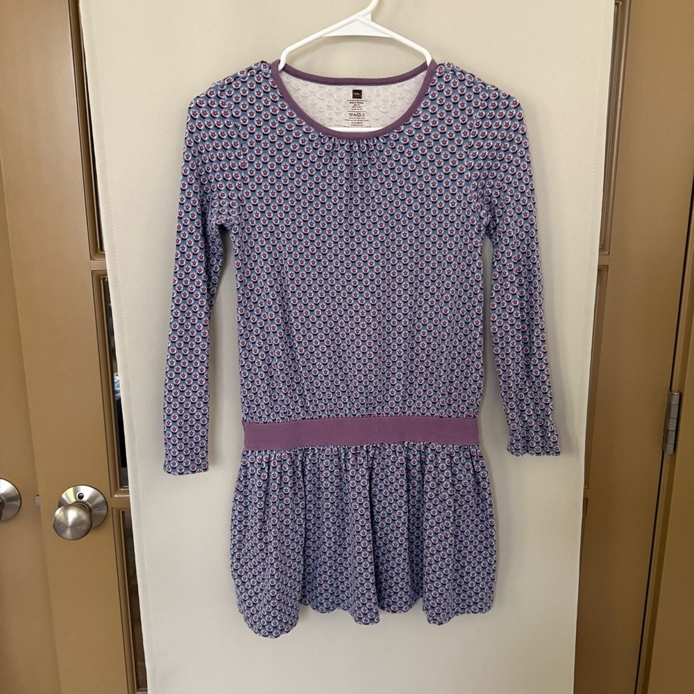 Tea Collection Girls 10 Purple Blue Flowers Floral Long Sleeve Dress‎